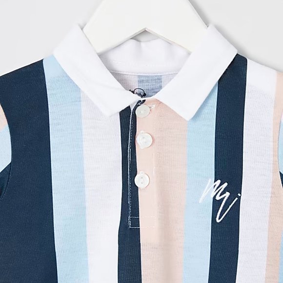 River Island Boys Multicolor Stripe 'Maison Riviera' Logo Polo Shirt - Picture 3 of 3